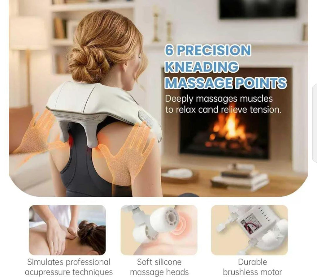 Wireless Neck Shoulder Massager with Heat 3D Kneading Shiatsu for Cervical Spine Hot Compress Vibration Portable for Home/Car
