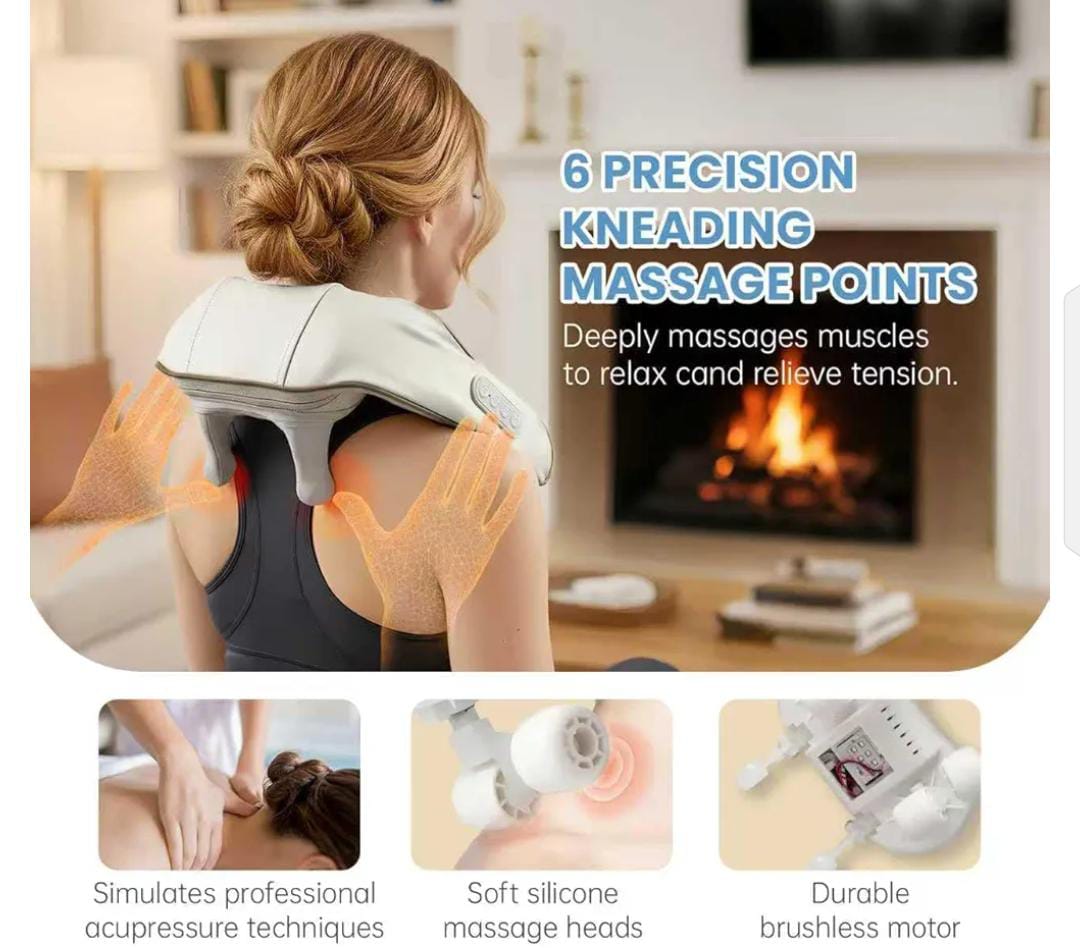Wireless Neck Shoulder Massager with Heat 3D Kneading Shiatsu for Cervical Spine Hot Compress Vibration Portable for Home/Car